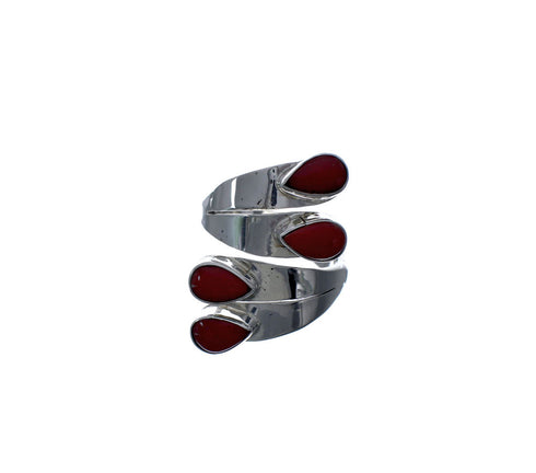 Sterling Silver Coral Navajo Adjustable Ring Size 6, 7, 8 AX127238